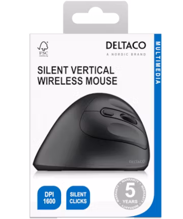 Deltaco Ergonomisk Trådlös Mus, USB-mottagare