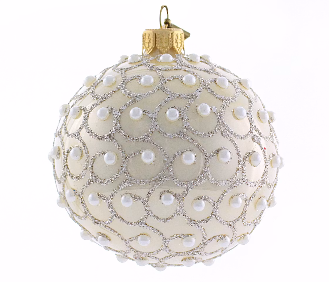 Perleglans, 8 cm hånddekorert glasskule