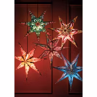 Håndlaget adventstjerne i blå og rosa, 62 cm.