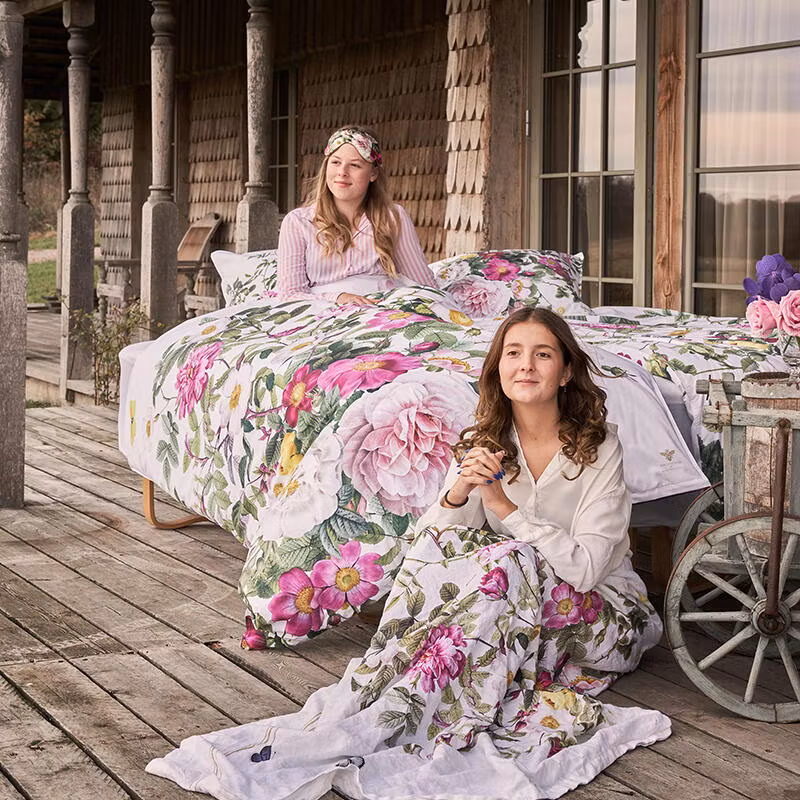 Rose Flower Garden økologisk bomull dobbel-dynetrekk 220cm med pynteputetrekk
