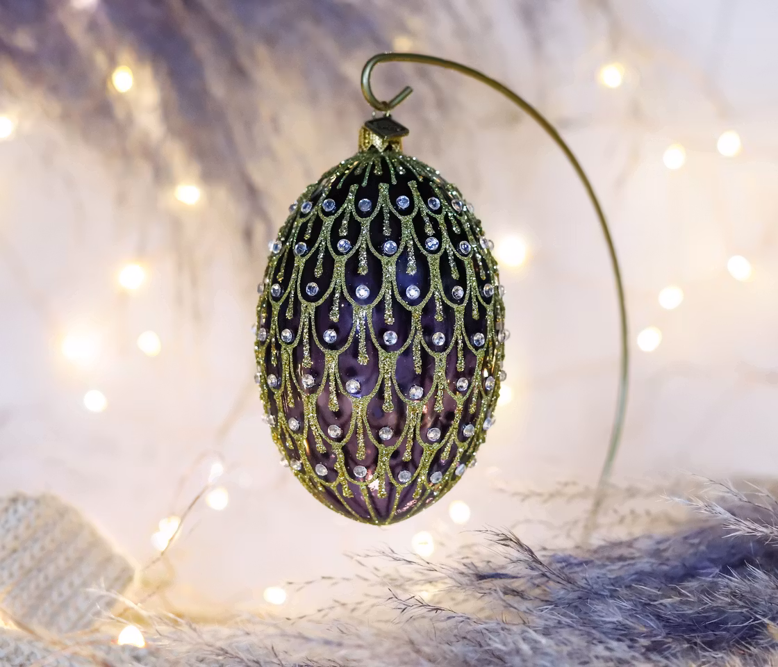 Diamantgitter, 13 cm hånddekorert glassellipsoid