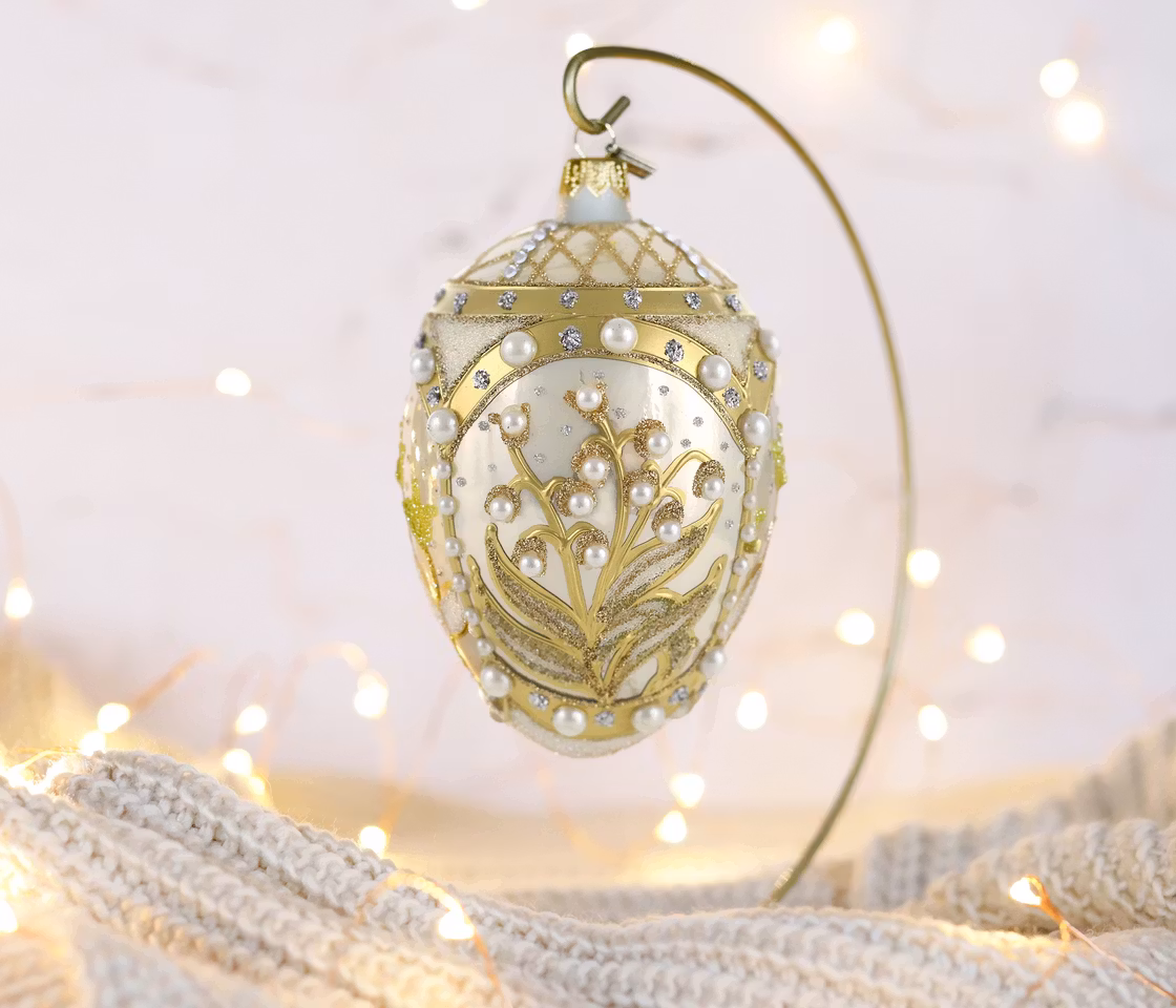 Liljekonvall, 13 cm hånddekorert glassegg