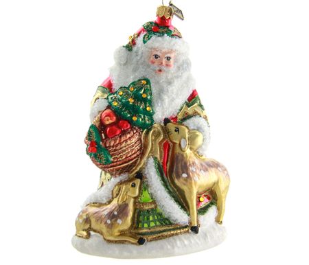 Nissen med rådyra, 18 cm hånddekorert glassfigur