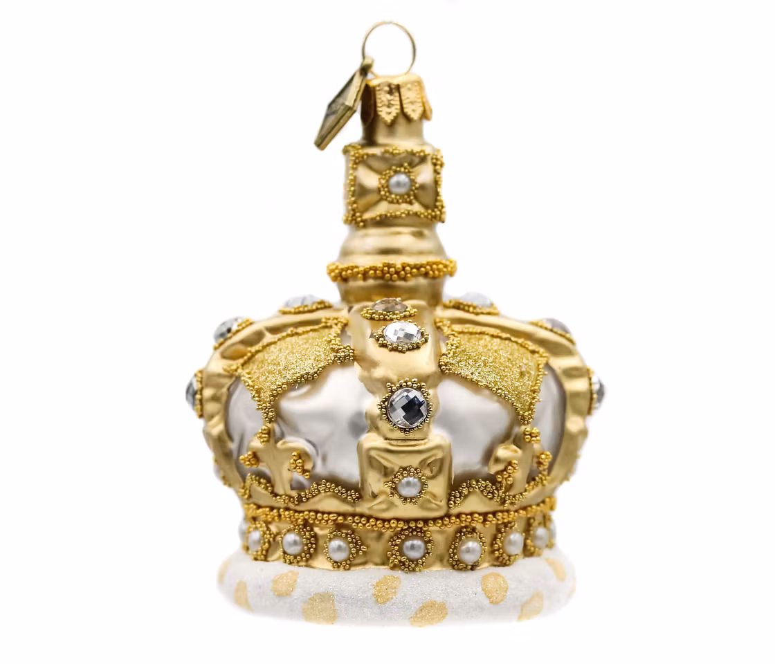 Kongekrone, 8 cm hånddekorert glassornament