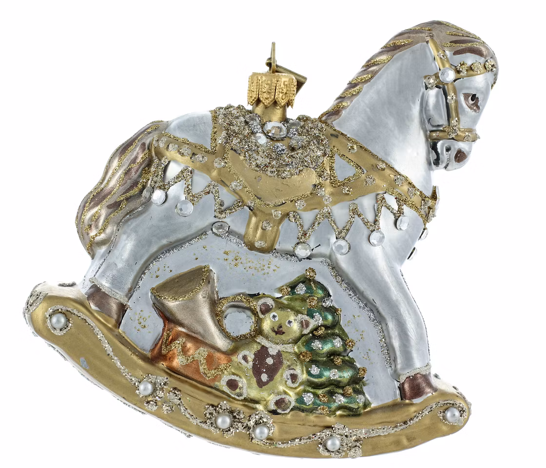 Gyngehest, 12 cm hånddekorert glassfigur