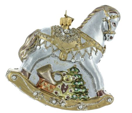 Gyngehest, 12 cm hånddekorert glassfigur