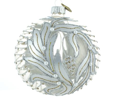 Sølvfjæren, 10 cm hånddekorert glasskule