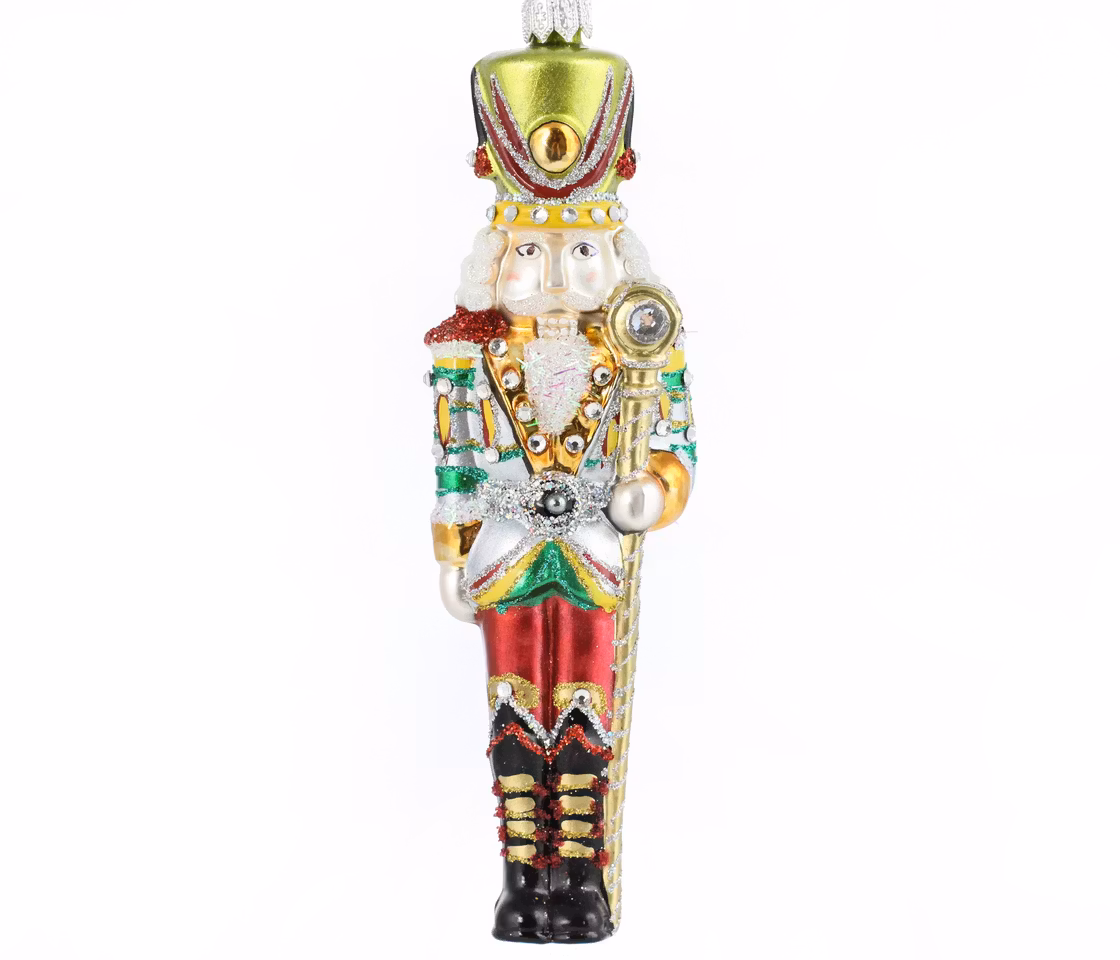 Nøtteknekker med tamburmajor, 17 cm hånddekorert glassfigur