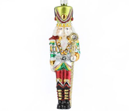 Nøtteknekker med tamburmajor, 17 cm hånddekorert glassfigur
