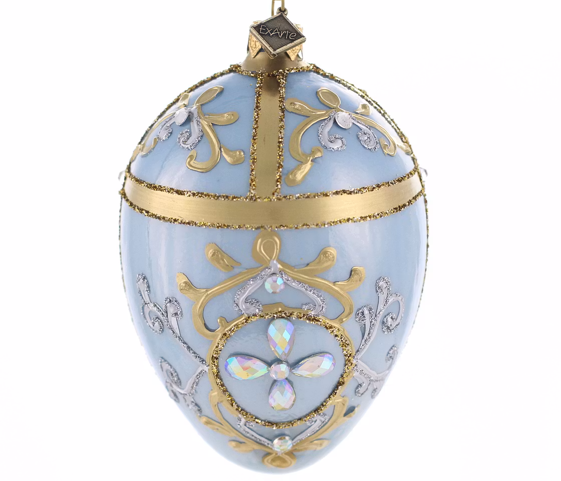 Azure, 13 cm hånddekorert glassegg