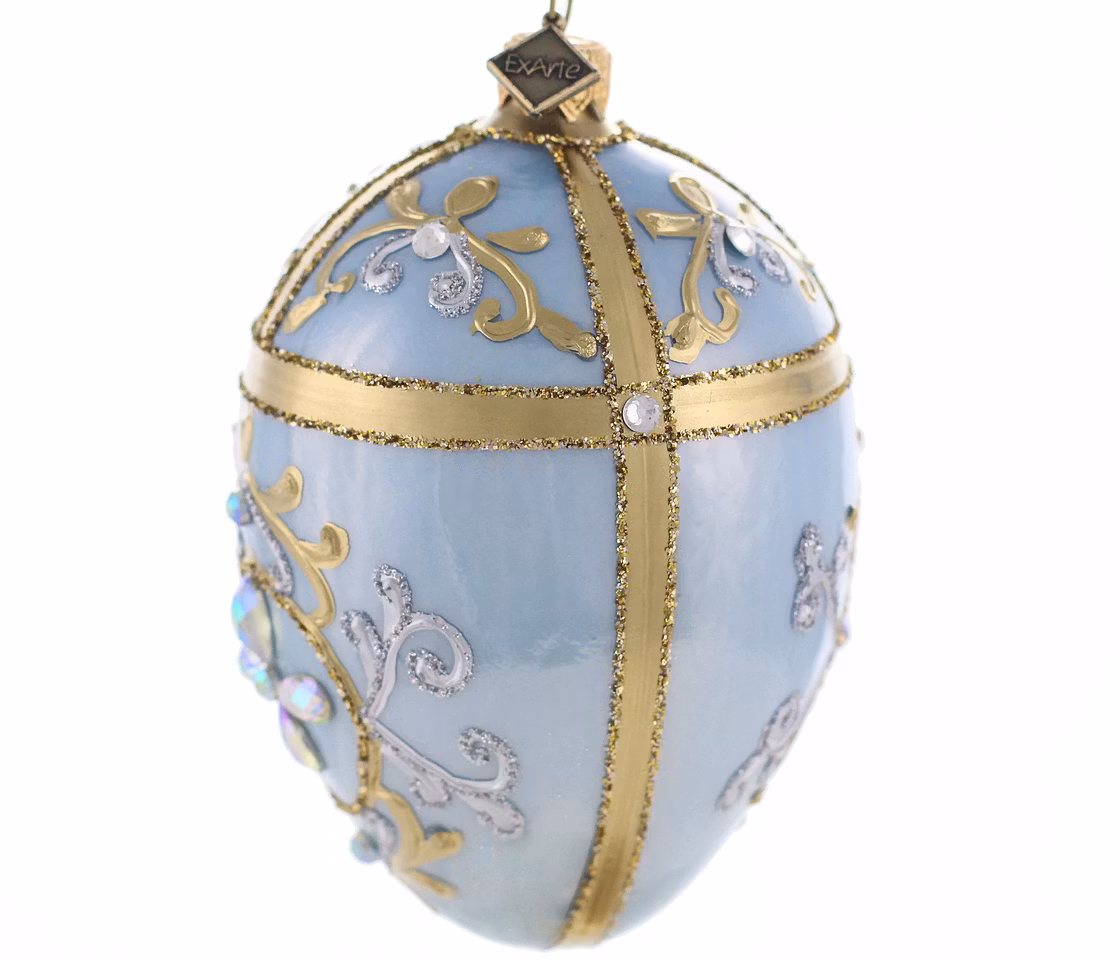 Azure, 13 cm hånddekorert glassegg