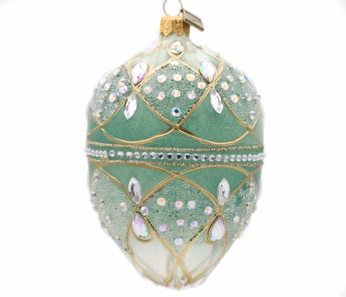 Den grønne juvel, 13 cm hånddekorert glassegg