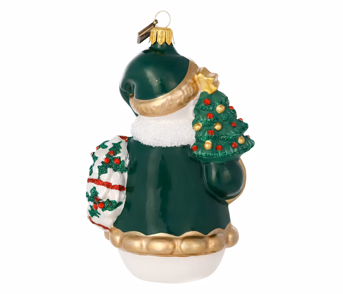 Snømannen med den grønne jakke, 12 cm hånddekorert glassfigur