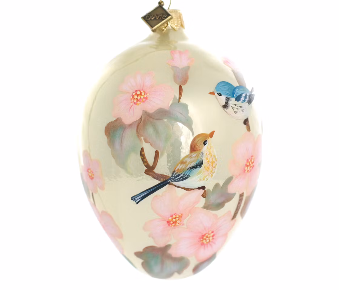 Fuglene på eplegreina, 13 cm hånddekorert glassegg