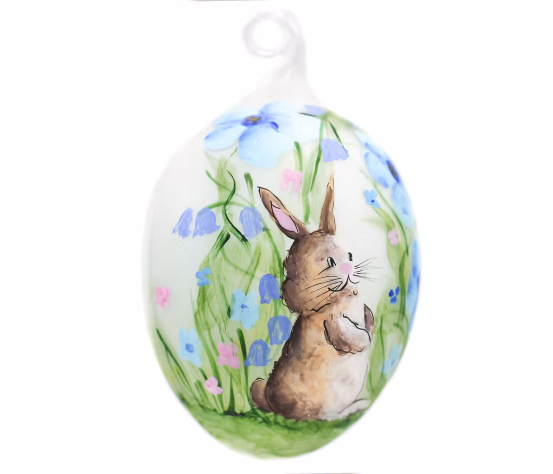 Vårens vakre kanin, 9 cm hånddekorert glassegg