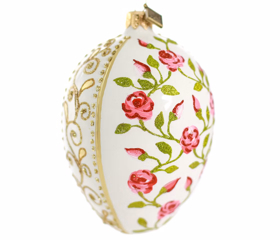 Ville roser, 13 cm hånddekorert glassegg