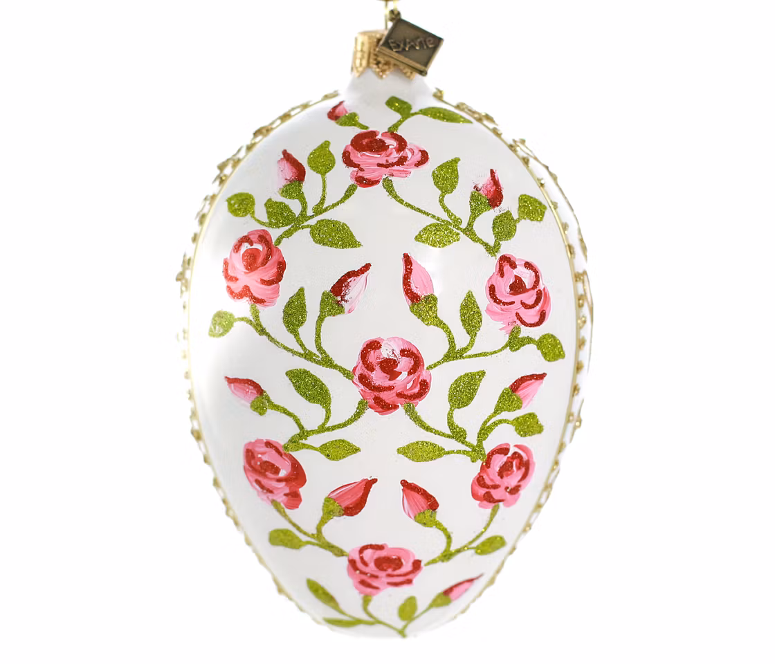 Ville roser, 13 cm hånddekorert glassegg