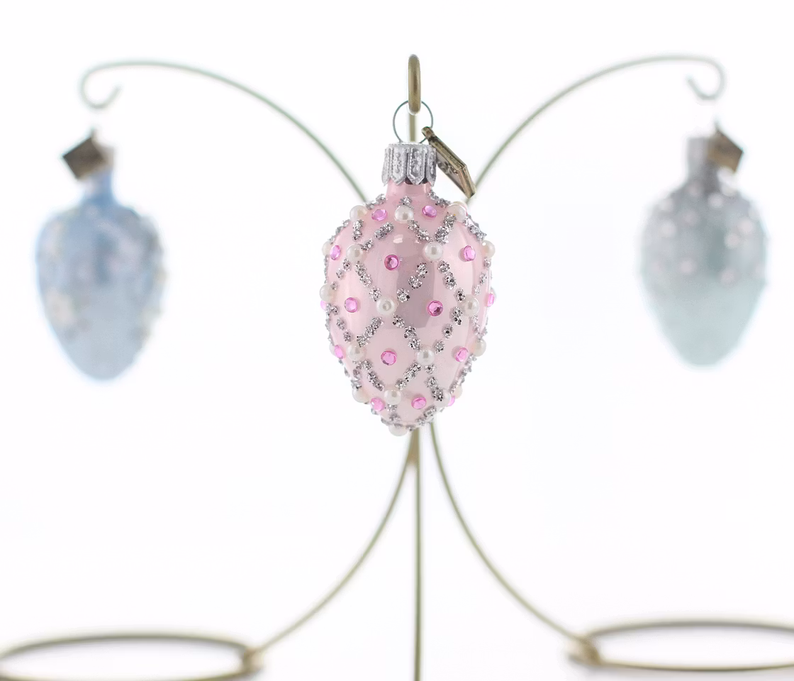 Perlepastell 3pk, 5 cm hånddekorert glassegg