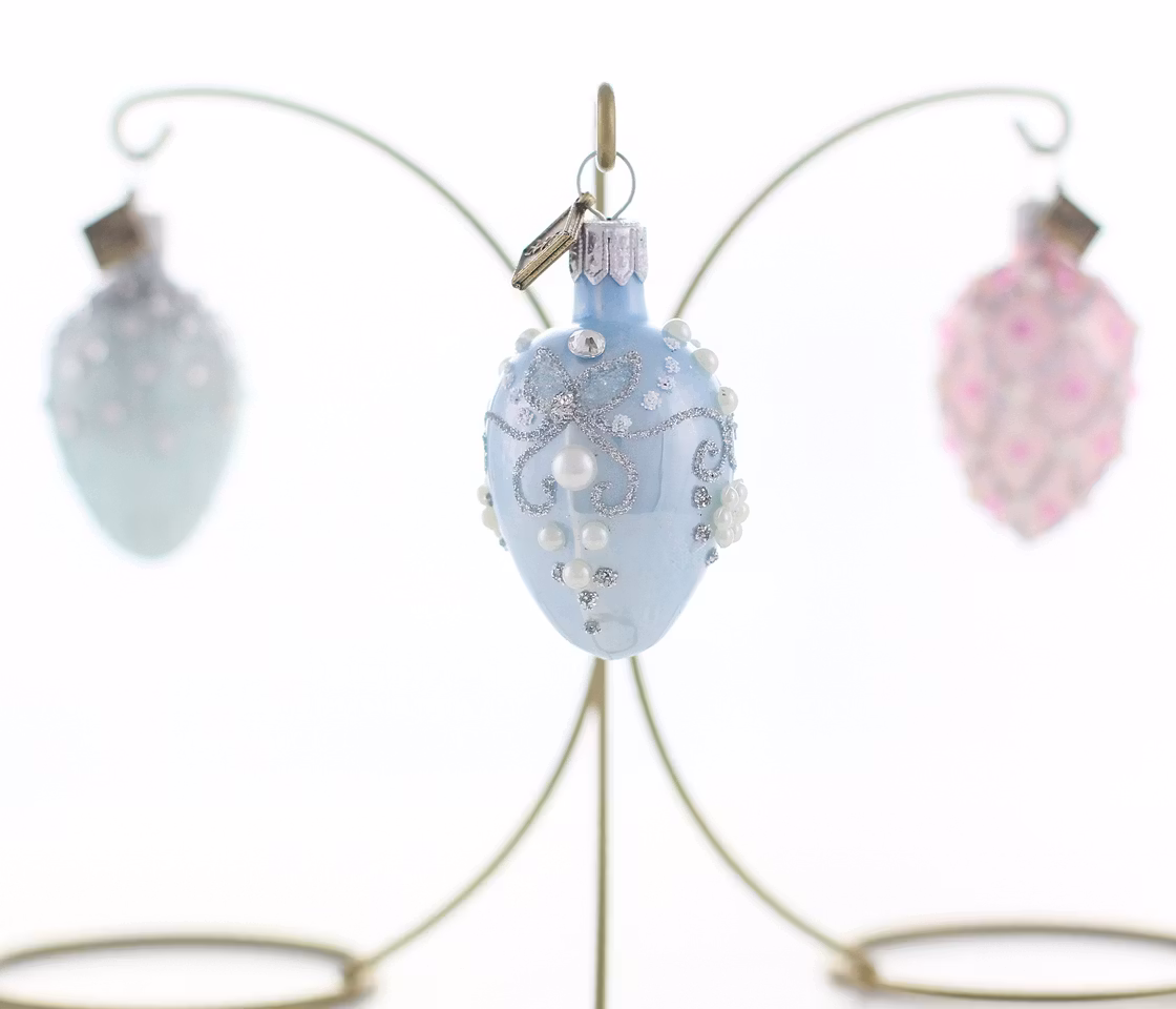 Perlepastell 3pk, 5 cm hånddekorert glassegg