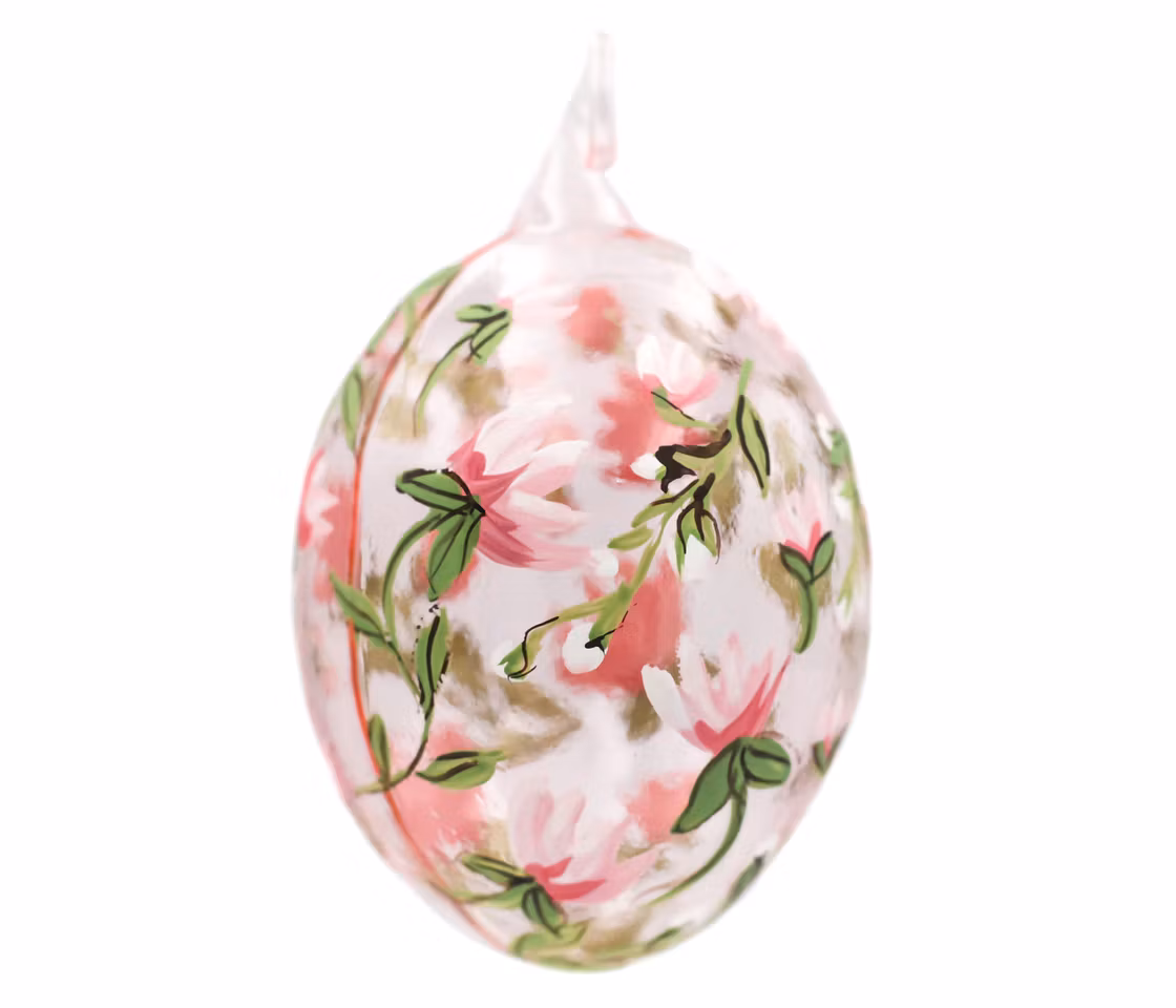Magnolia, 7,5 cm hånddekorert glassegg