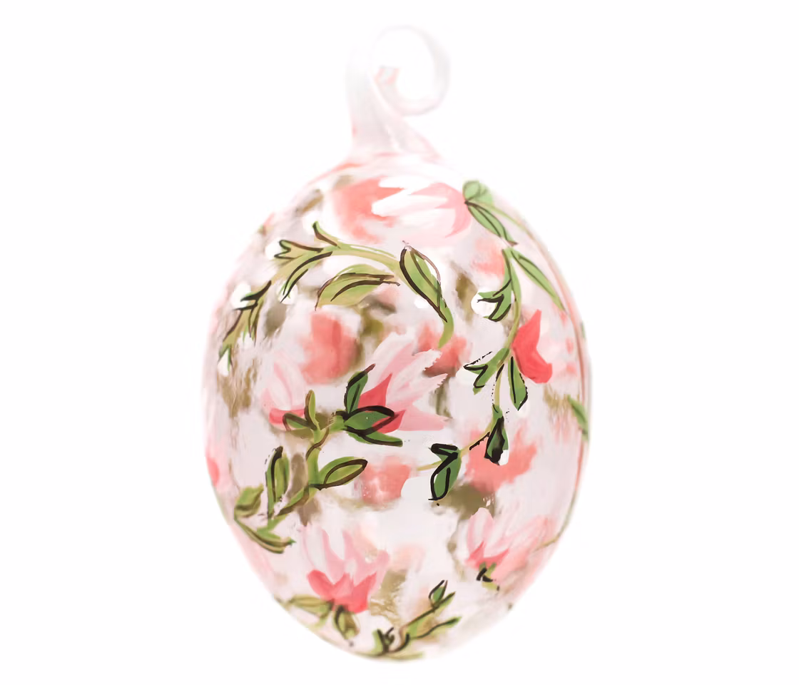 Magnolia, 7,5 cm hånddekorert glassegg