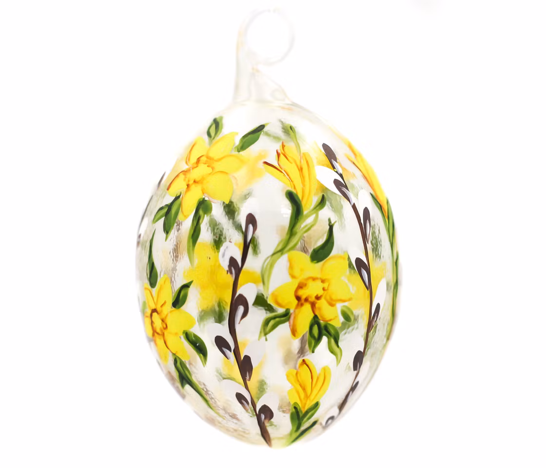 Påskeliljer, 7,5 cm hånddekorert glassegg