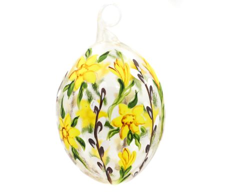 Påskeliljer, 7,5 cm hånddekorert glassegg