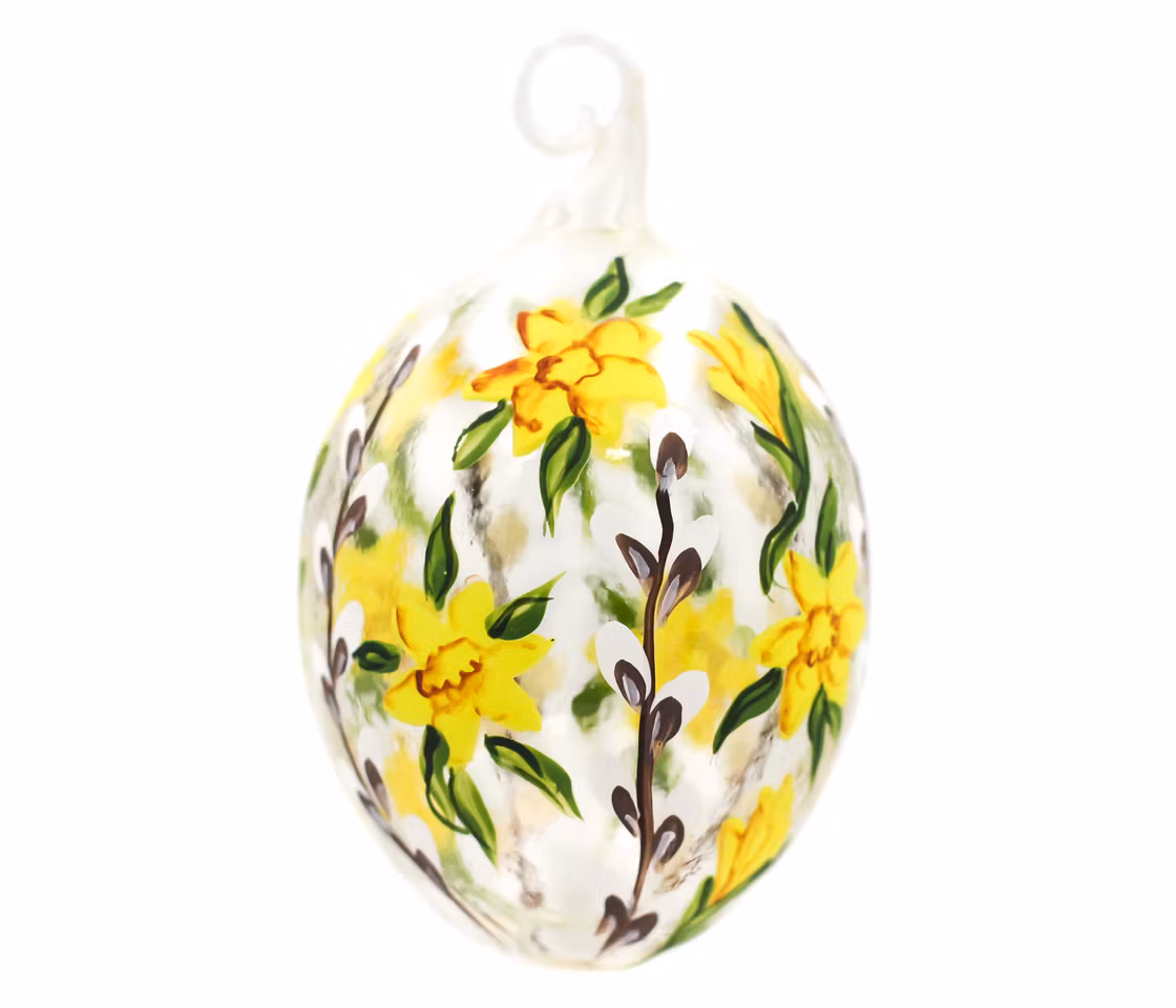 Påskeliljer, 7,5 cm hånddekorert glassegg