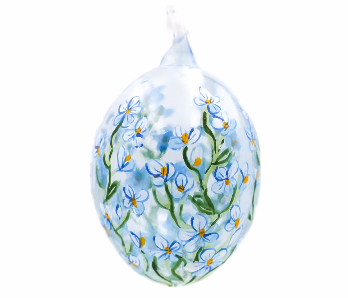 Fioler, 7,5 cm hånddekorert glassegg