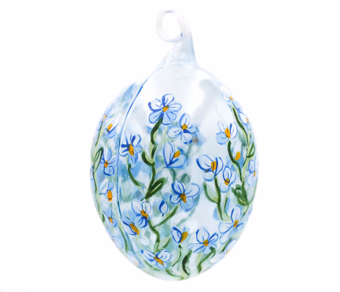 Fioler, 7,5 cm hånddekorert glassegg