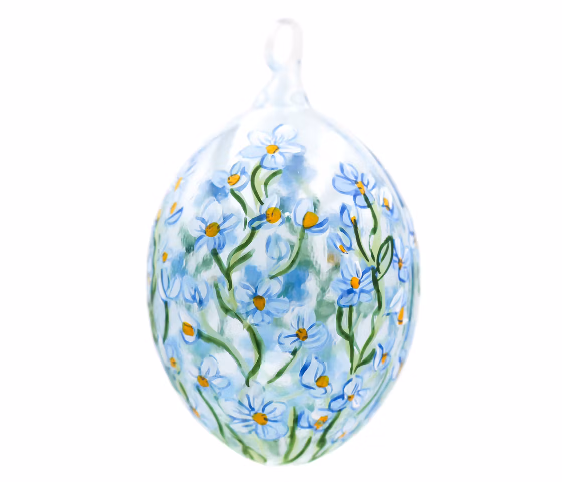 Fioler, 7,5 cm hånddekorert glassegg