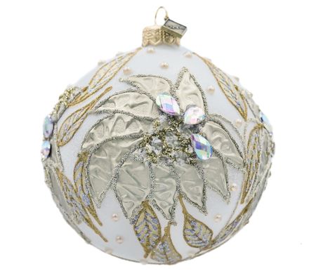 Gylden blomst, 10 cm hånddekorert glasskule
