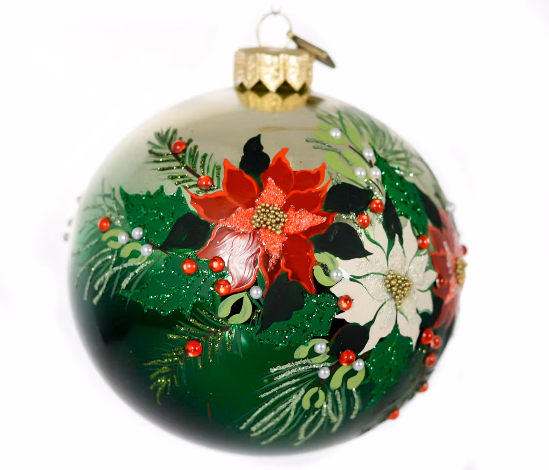 Juledekorasjon, 10 cm hånddekorert glasskule