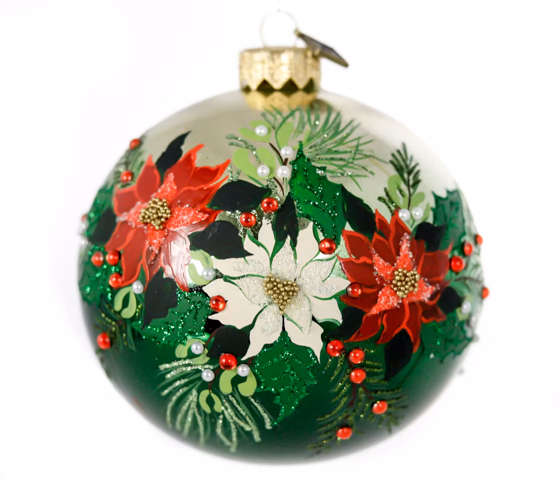 Juledekorasjon, 10 cm hånddekorert glasskule