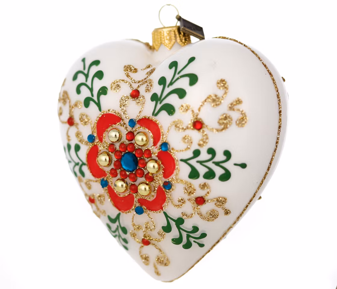 En fargefull hage, 10 cm hånddekorert glasshjerte