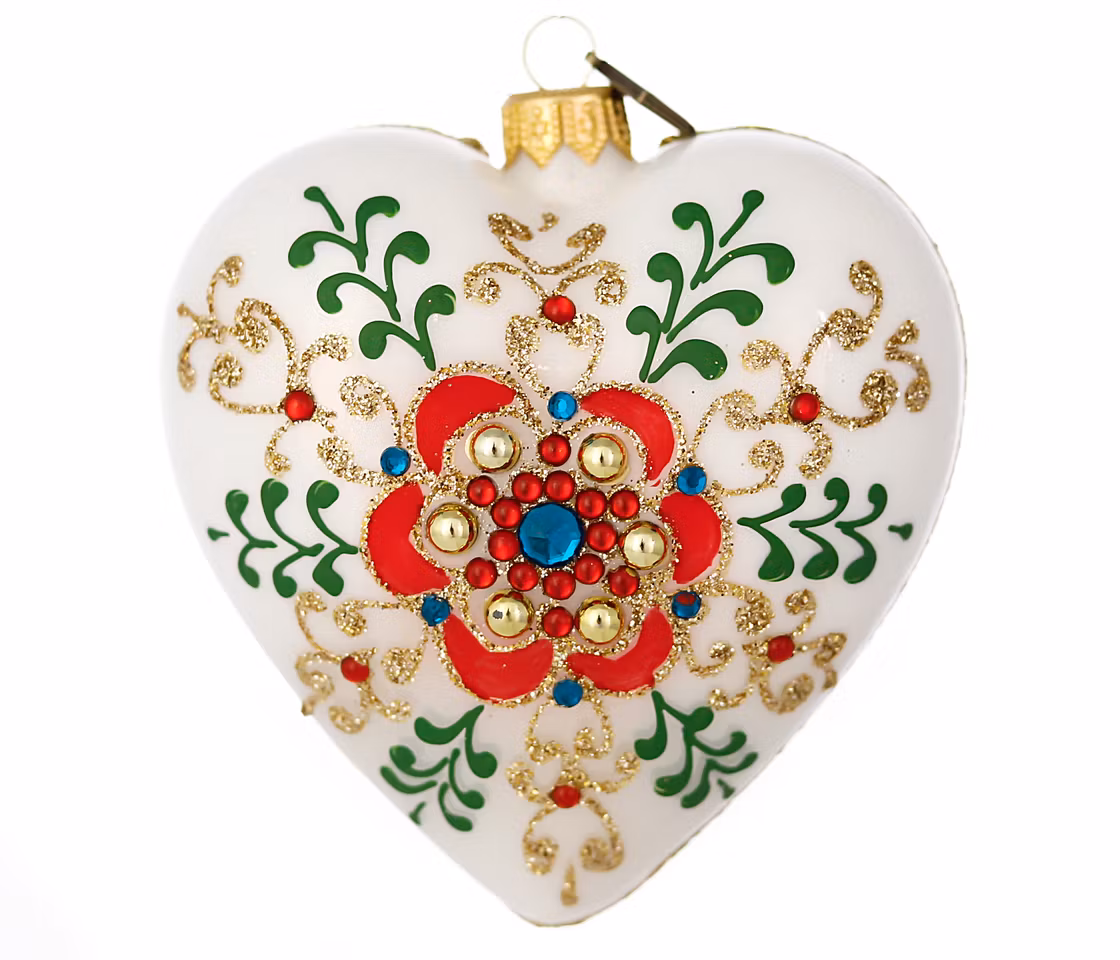 En fargefull hage, 10 cm hånddekorert glasshjerte