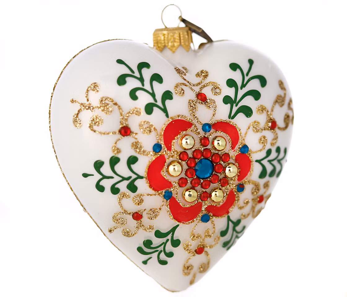 En fargefull hage, 10 cm hånddekorert glasshjerte