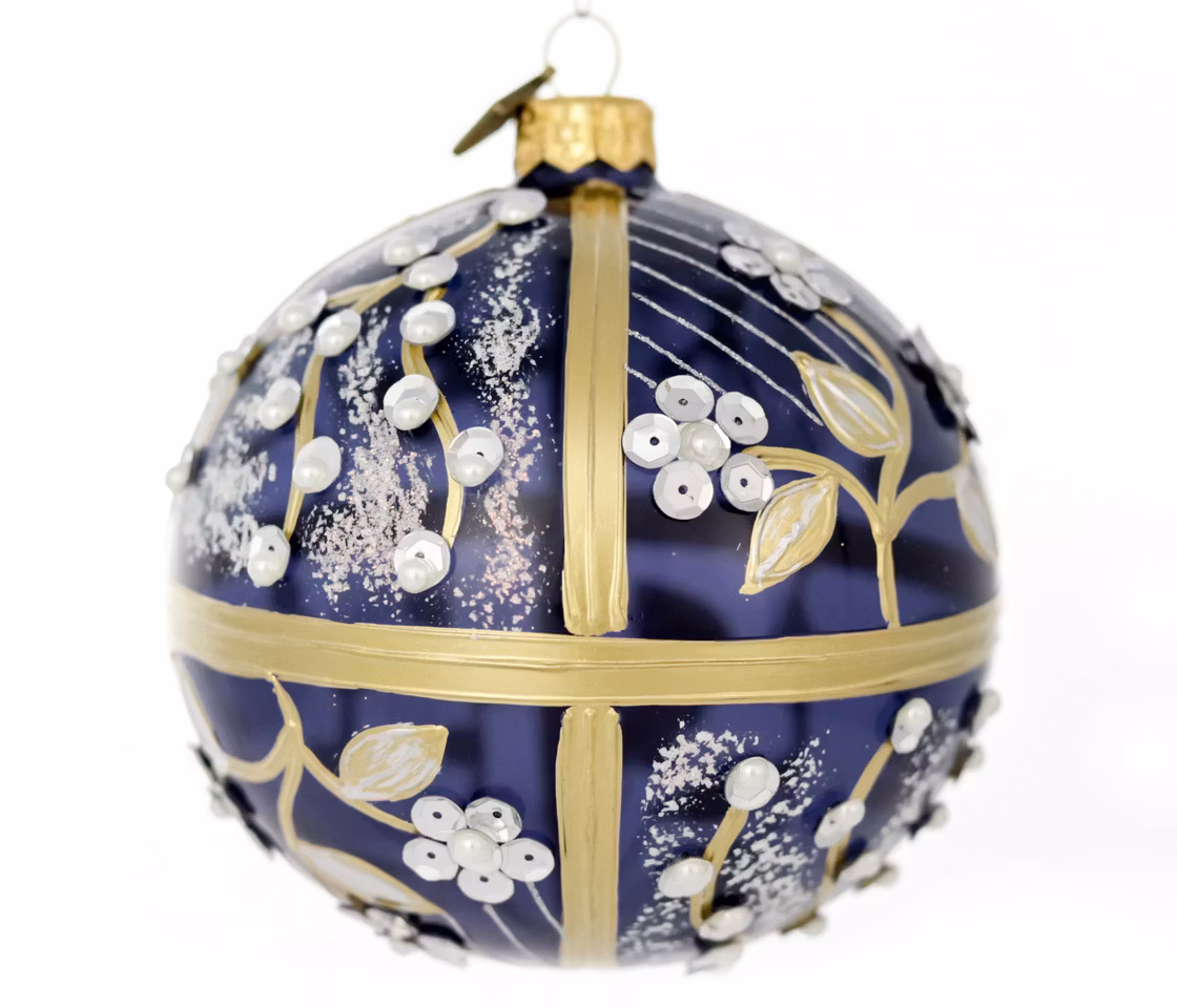 Natthagen, 10 cm hånddekorert glasskule