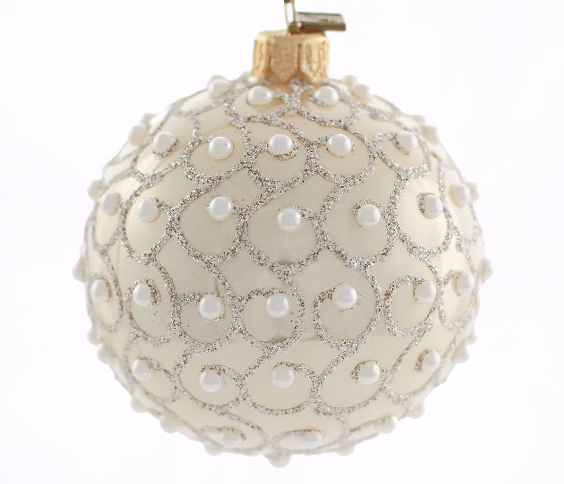 Perleglans, 10 cm hånddekorert glasskule