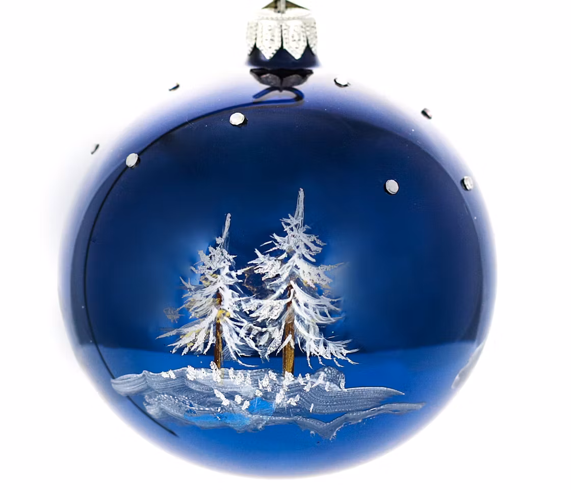 Stille natt, 10 cm hånddekorert glasskule