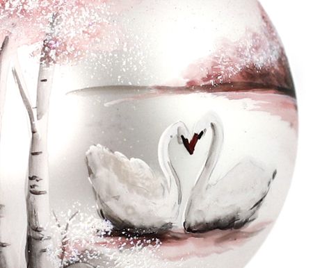 Svanekjærlighet, 10 cm hånddekorert glasskule