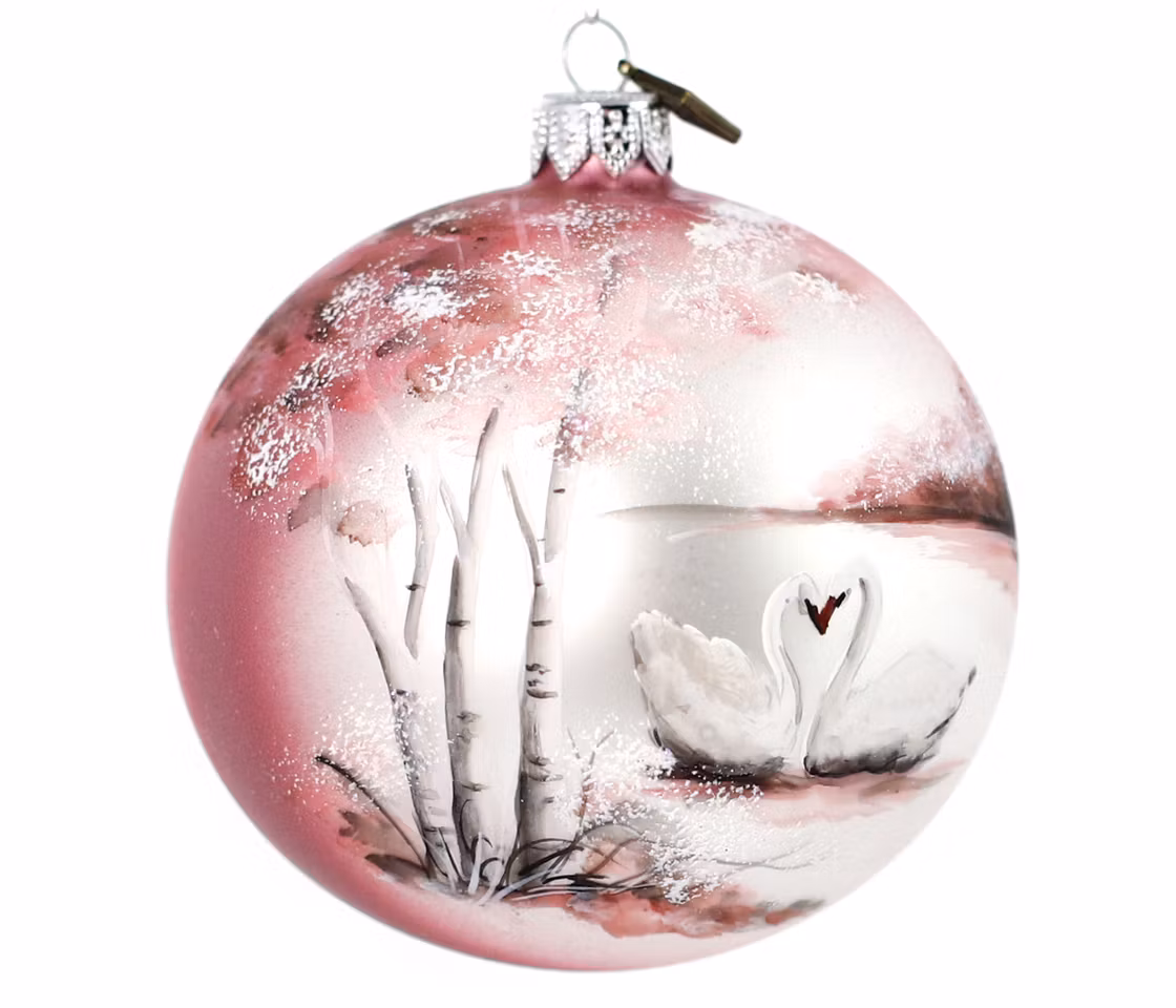 Svanekjærlighet, 10 cm hånddekorert glasskule