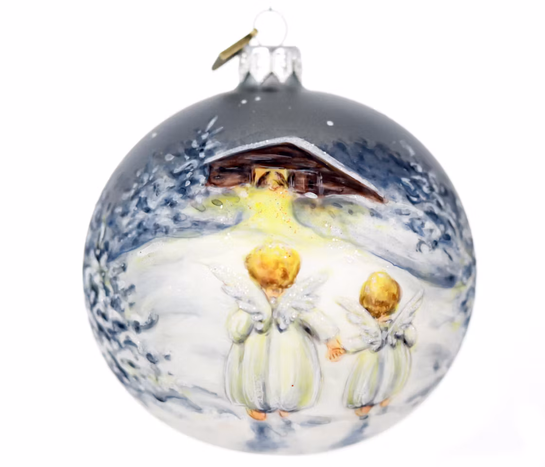 Julenatt, 10 cm hånddekorert glasskule
