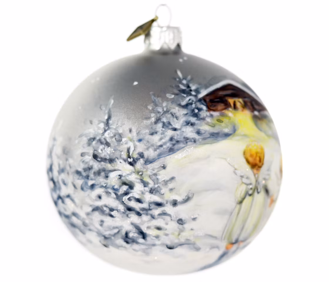 Julenatt, 10 cm hånddekorert glasskule