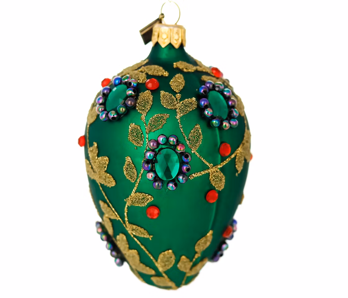 Smaragdlunden, 11 cm hånddekorert glassegg