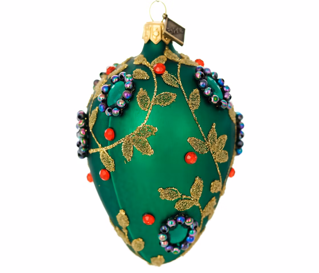 Smaragdlunden, 11 cm hånddekorert glassegg