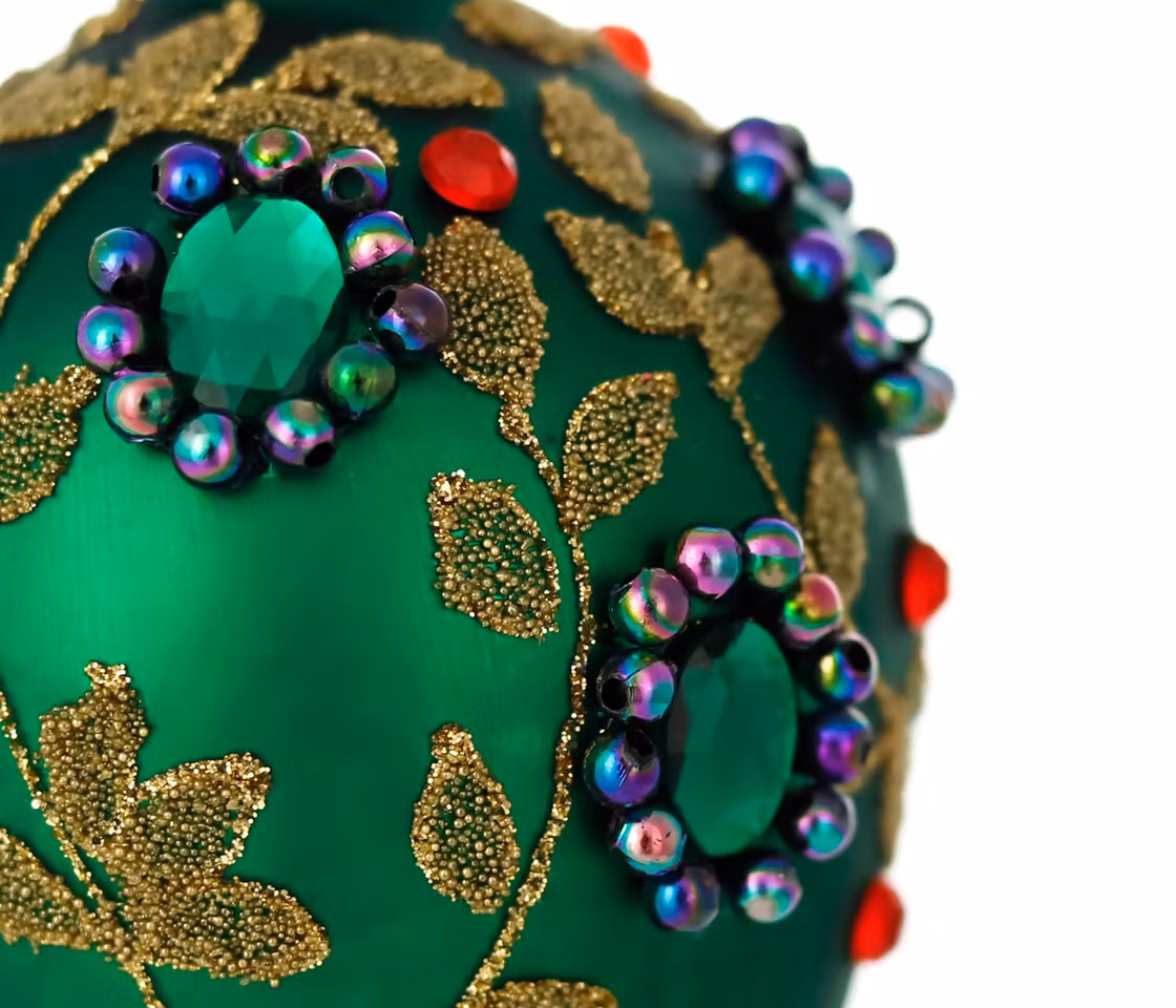 Smaragdlunden, 11 cm hånddekorert glassegg