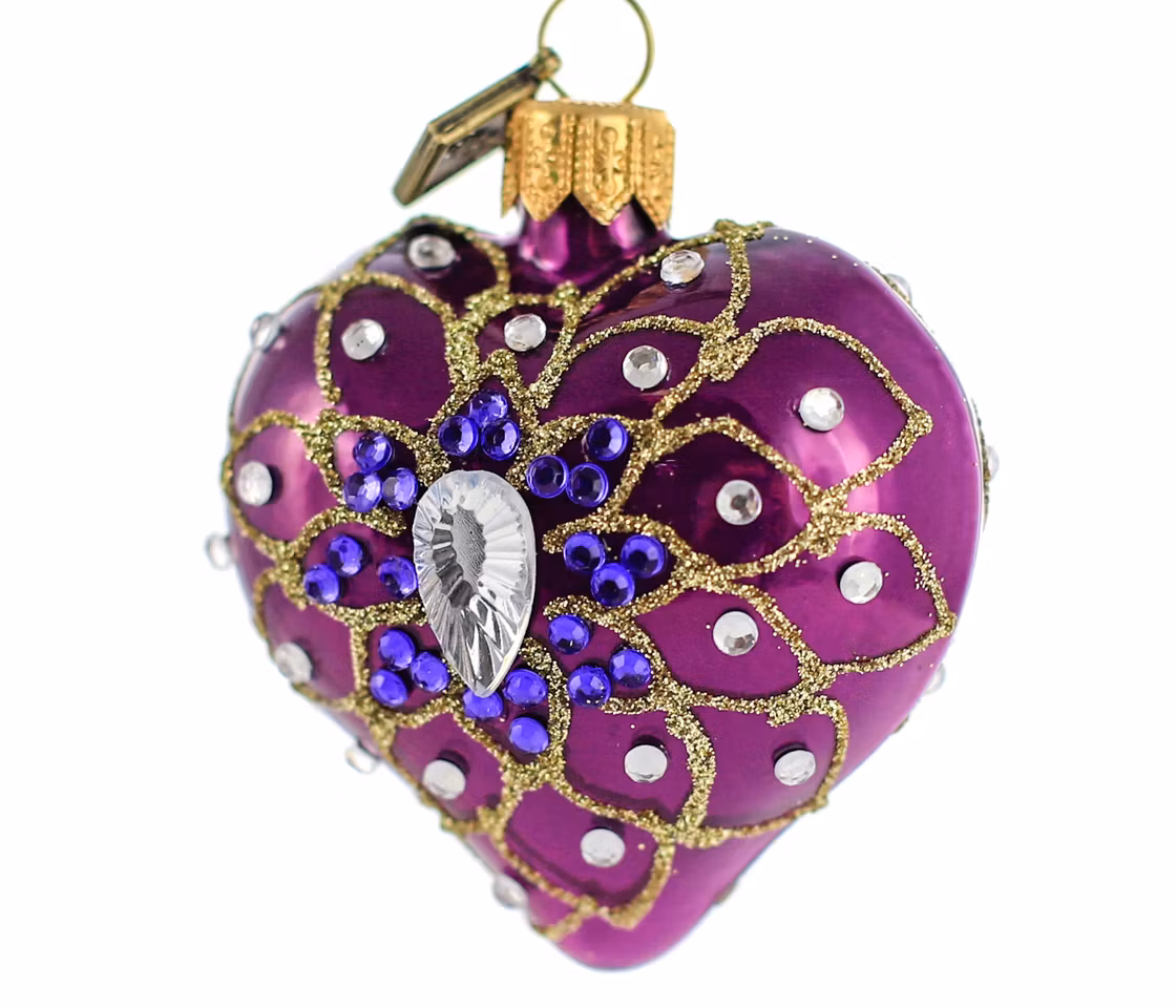 Ametysthjertet, 5cm hånddekorert glasshjerte