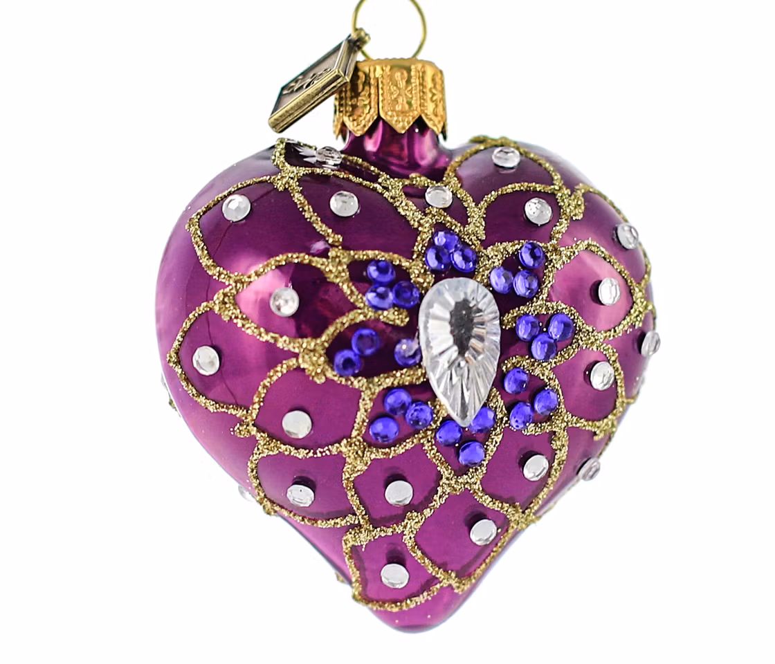 Ametysthjertet, 5cm hånddekorert glasshjerte