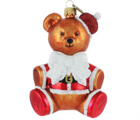 Brun julebamse, 12cm hånddekorert glassfigur